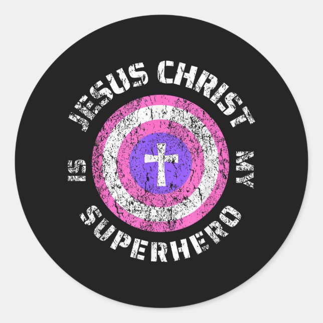 Pegatina Redonda Jesucristo es mi superhéroe Jesús (Anverso)