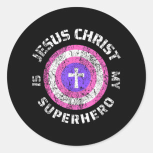 Pegatina Redonda Jesucristo es mi superhéroe Jesús