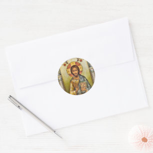 Pegatina Redonda Jesucristo evoca el nuevo icono del testamento
