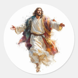 Pegatina Redonda Jesucristo Moderno Religioso Cristiano Católico