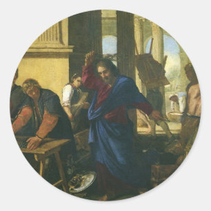 Pegatina Redonda Jesucristo Purificación del Templo