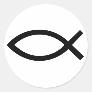 Pegatina Redonda Jesucristo, símbolo cristiano de los pescados