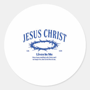 Pegatina Redonda Jesucristo Vive En Mí Corona De La Fama De La Bibl