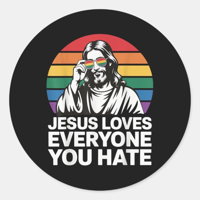 Pegatina Redonda Jesús Ama A Todos Los Que Odio (Anverso)