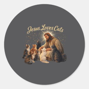 Pegatina Redonda Jesús Ama Gatos Cristiano Amante De Gatos Jesús Ab