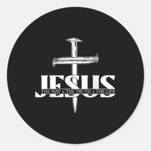 Pegatina Redonda Jesús Ama La Fe Cristiana Religiosa Cruz de Uñas