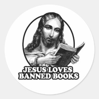 Pegatina Redonda Jesús ama los libros prohibidos