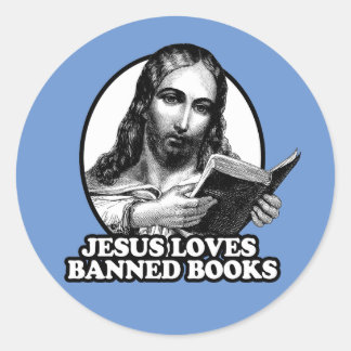 Pegatina Redonda Jesús ama los libros prohibidos