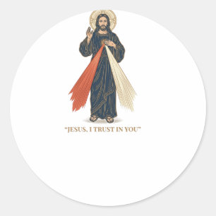 Pegatina Redonda Jesús Antiguo Confío en Ti Diseño Vectorial Religi