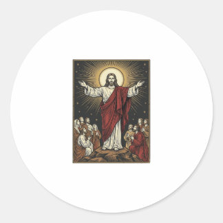 Pegatina Redonda Jesús Antiguo Gloria Radiante Grabado Cristiano De