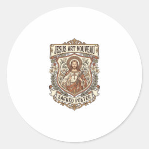 Pegatina Redonda Jesús Art Nouveau Póster Sagrado Jesús Art Nouveau