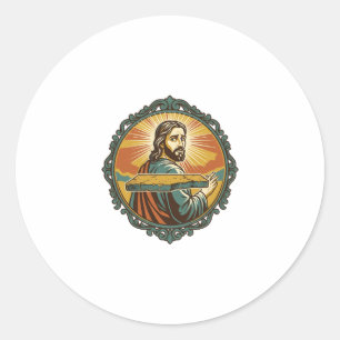 Pegatina Redonda Jesús Avergonzado Tropezando Superficie Plana Clús