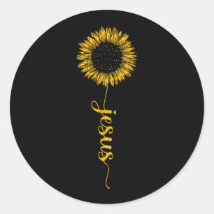 Pegatina Redonda Jesús Bendito Agradecido Cristiano Fe Girasol