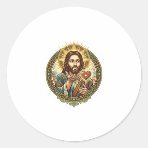 Pegatina Redonda Jesús Besando Corazón Rojo Botón Me Gusta Humor_1