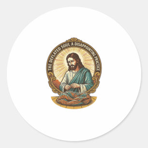 Pegatina Redonda Jesús Bola de Yoga Completamente Desinflada Humor 