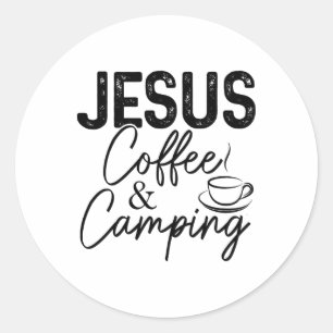 Pegatina Redonda Jesús Café y Camping Campista Cristiano Amante de