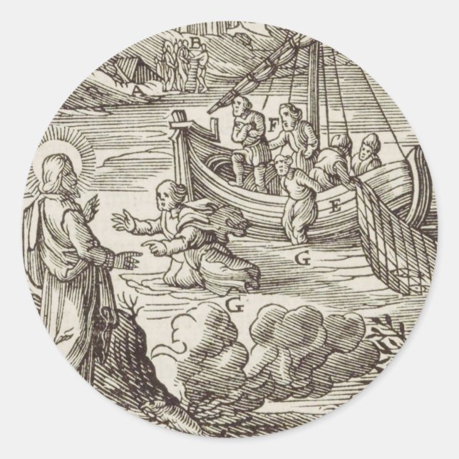 Pegatina Redonda Jesús caminando sobre el agua (Anverso)