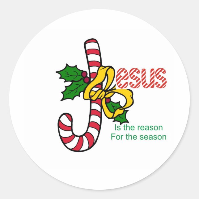Pegatina Redonda Jesus Candy Cane (Anverso)