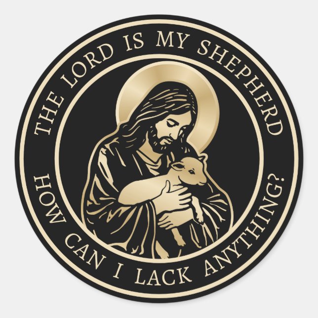 Pegatina Redonda Jesus Caring Shepherd (Anverso)