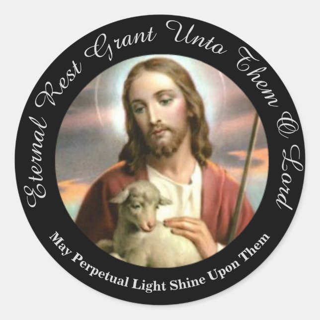 PEGATINA REDONDA JESÚS CATÓLICO PRAYER SIMPATÍA FUNERAL (Anverso)