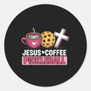 Pegatina Redonda Jesus Coffee Pickleball