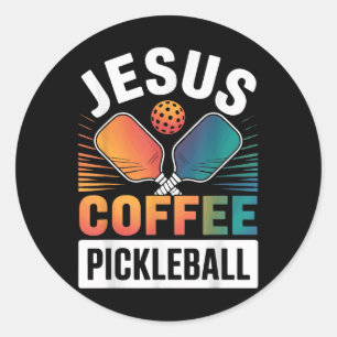 Pegatina Redonda Jesus Coffee Pickleball