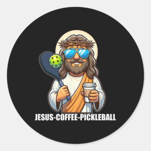 Pegatina Redonda Jesus Coffee Picklenall Funny Christian Picklebyll