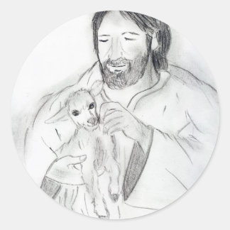 Pegatina Redonda Jesús con cordero