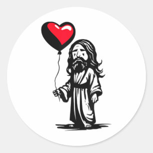 Pegatina Redonda Jesús con globo cardíaco Cute Espiritual Jesús Env
