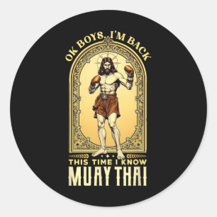 Pegatina Redonda Jesús conoce a Mma Muay Thai Boxing de Kickboxing