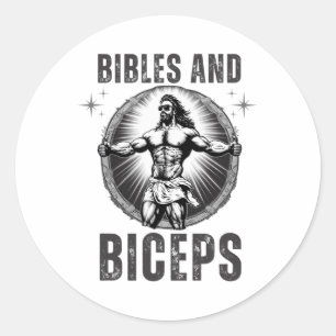 Pegatina Redonda Jesús culturismo Fitness Biblias Y Bíceps Divertid