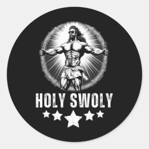 Pegatina Redonda Jesús culturismo Fitness Santo Swoly Divertido Gim