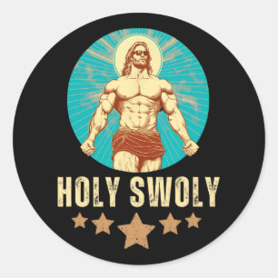 Pegatina Redonda Jesús culturismo Fitness Santo Swoly Divertido Gim