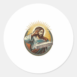 Pegatina Redonda Jesús Dejó Caer Teléfono Cara Plana Concreto Pánic