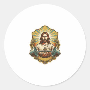 Pegatina Redonda Jesús Determinado Pesa Pesada de Hierro Powerlifti