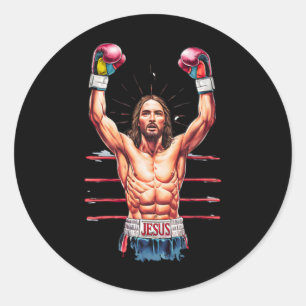 Pegatina Redonda Jesús Dios Kickboxing O Boxeo Victoria Divertido M