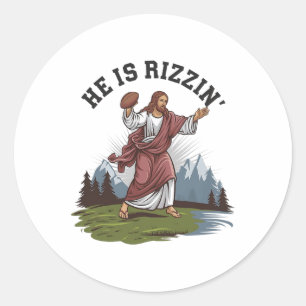 Pegatina Redonda Jesús Divertido Él Está Rizzin Jugando Ropa De Fút