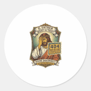 Pegatina Redonda Jesús Divertido Error 404 Humor Desarrollador Web 