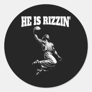 Pegatina Redonda Jesus Dunking Meme Heaven Basketball Dunk Es Ri