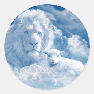 PEGATINA REDONDA JESÚS EL LAMB Y JESÚS EL LEÓN