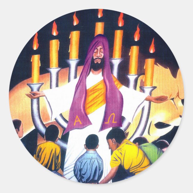 Pegatina Redonda Jesús, el León de la tribu de Judá (Anverso)