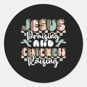 Pegatina Redonda Jesús Elogiando Al Pollo Elevando La Graciosidad C