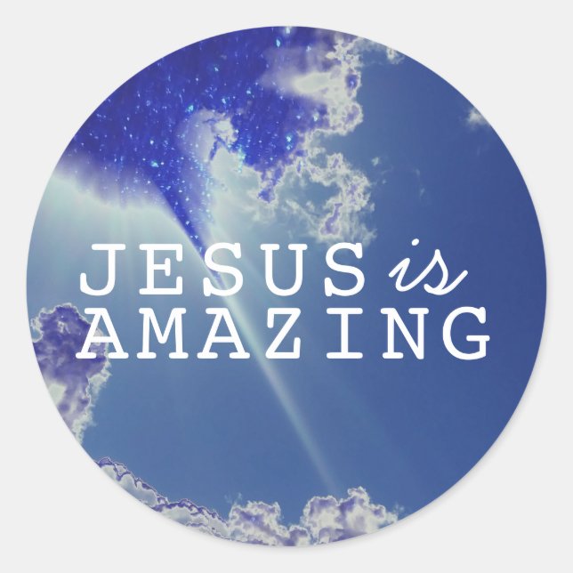 Pegatina Redonda Jesús es asombroso con las estrellas del cielo (Anverso)