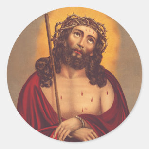 Pegatina Redonda Jesús es coronado con una corona de espinas