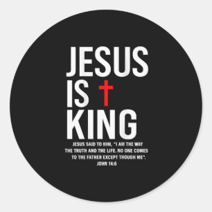 Pegatina Redonda Jesús es el Rey Juan 14_6 Disfraz Jesús Cristiano 