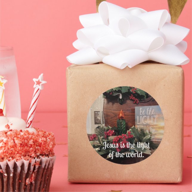 Pegatina Redonda Jesús es la luz del mundo. (Fiesta)