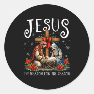 Pegatina Redonda Jesús Es La Razón De La Temporada Navidad Xmas