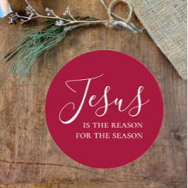 Pegatina Redonda Jesús es la razón de la temporada Navidades Rojos