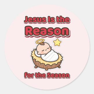 Pegatina Redonda Jesús Es la Razón de la Temporada Niño Jesús