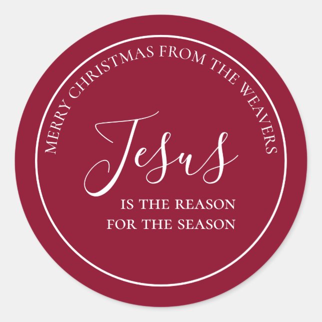 Pegatina Redonda Jesús es la razón | Navidades rojos personalizados (Anverso)